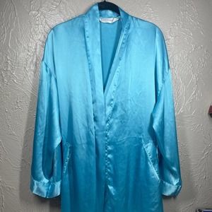 Victoria's Secret Blue Long Sleeve‎ Silk Sateen Comfort Sleepwear Robe Womens OS